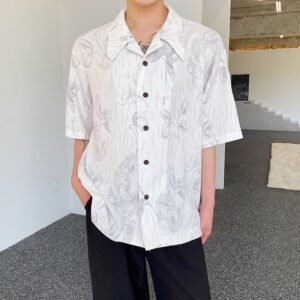 Men's Casual Shirt — White Cuban-Collar Short Sleeve — product view 1