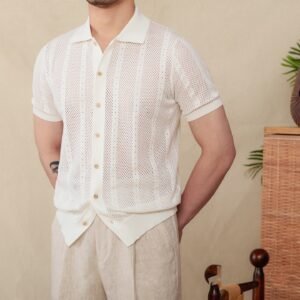 Men's Casual Shirt — Cotton Knit Stripe Short Sleeve — product view 1