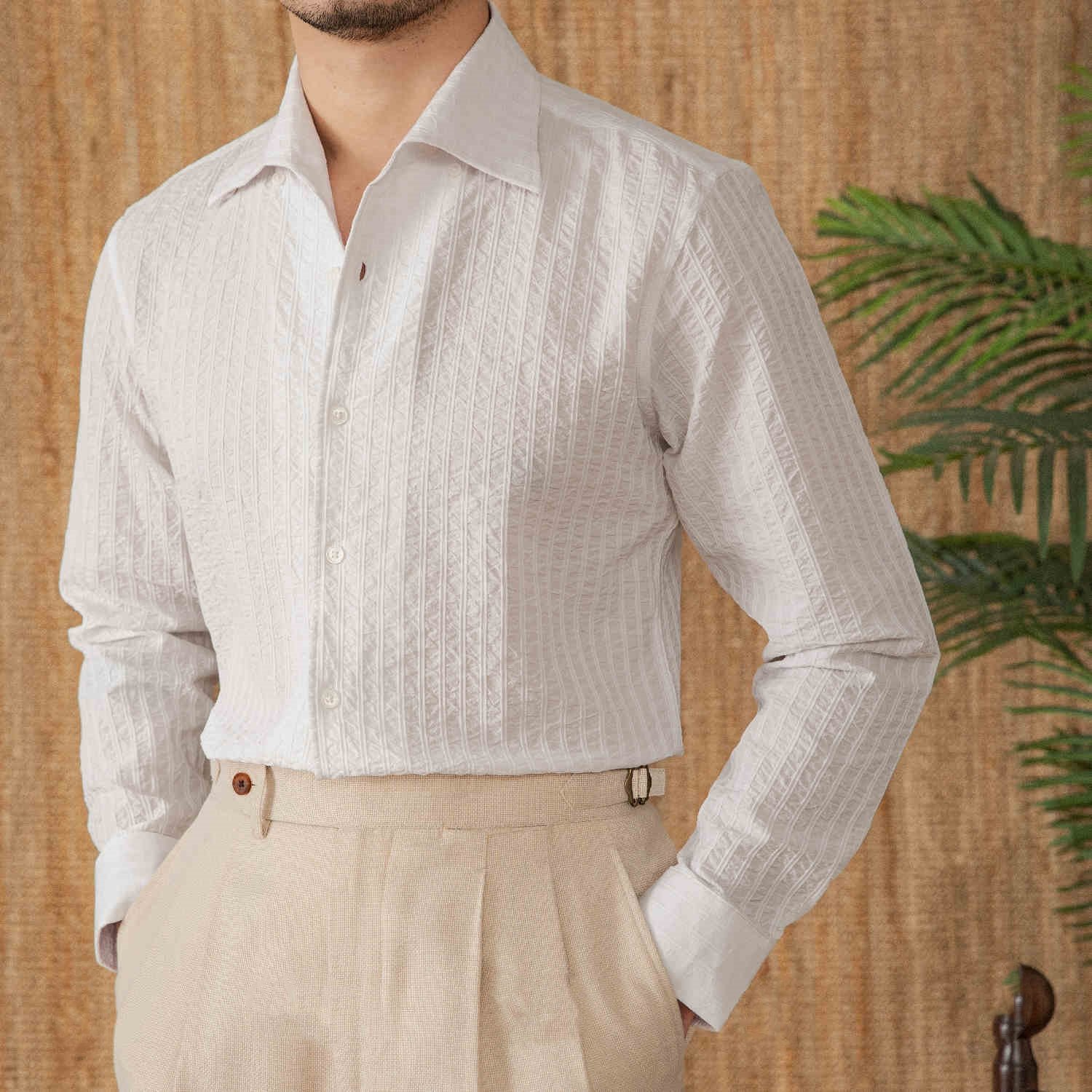 Men's Casual Shirt — Cotton Seersucker Open Collar — product view 2