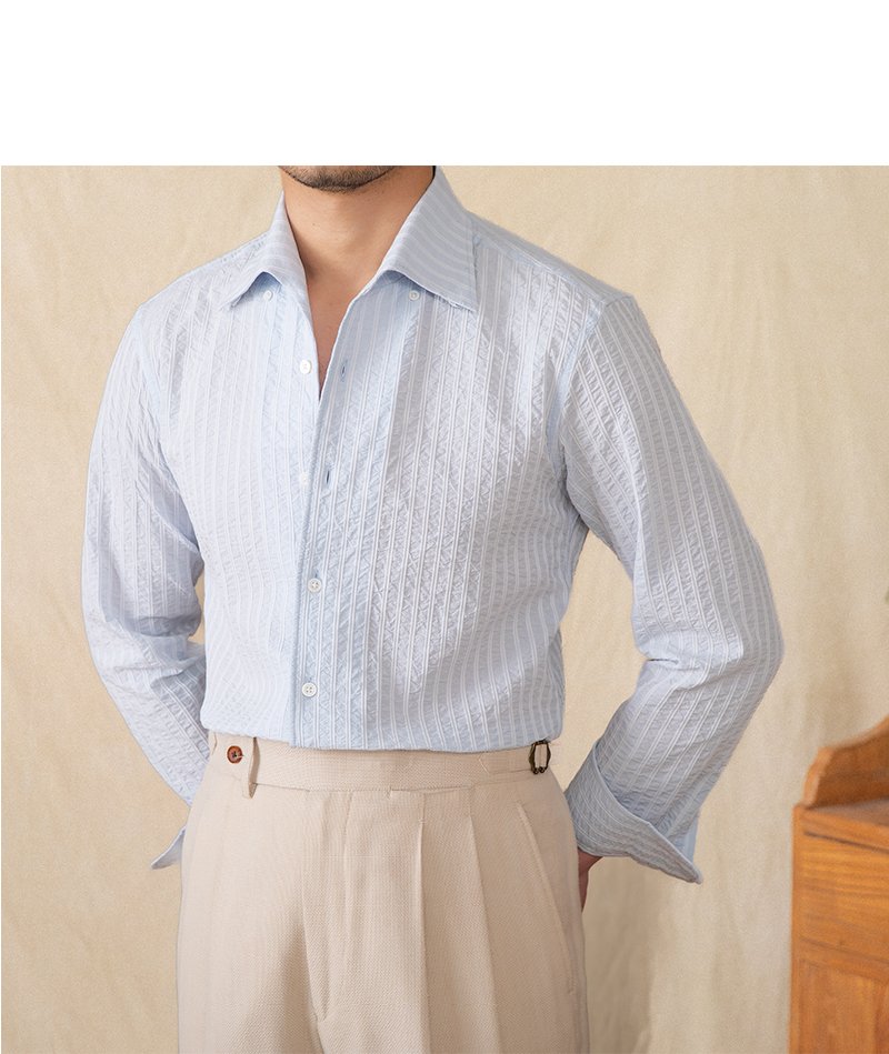 Men's Casual Shirt — Cotton Seersucker Open Collar — product view 4