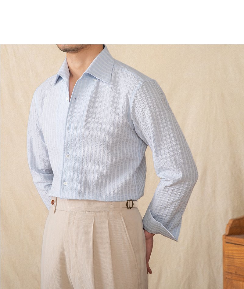 Men's Casual Shirt — Cotton Seersucker Open Collar — product view 5