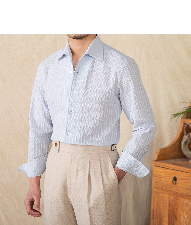 Men's Casual Shirt — Cotton Seersucker Open Collar — product view 6