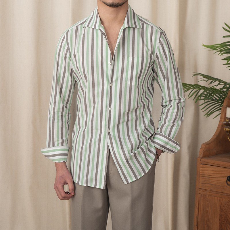 Men's Casual Shirt — Cotton Cuban-Collar Stripe — product view 1