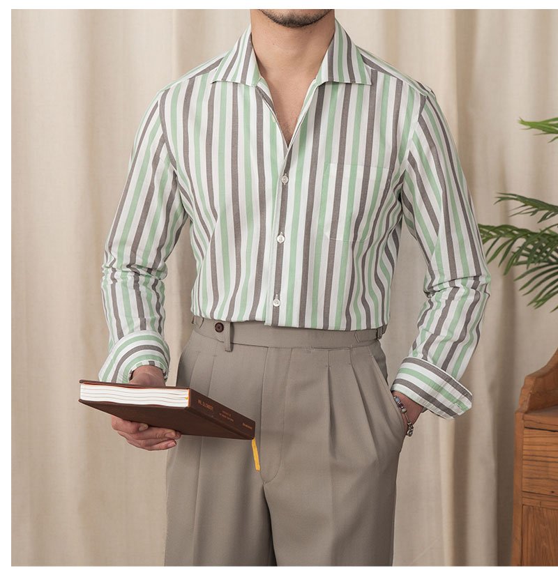 Men's Casual Shirt — Cotton Cuban-Collar Stripe — product view 3