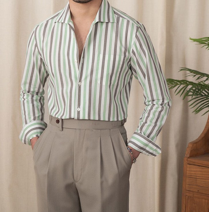 Men's Casual Shirt — Cotton Cuban-Collar Stripe — product view 4