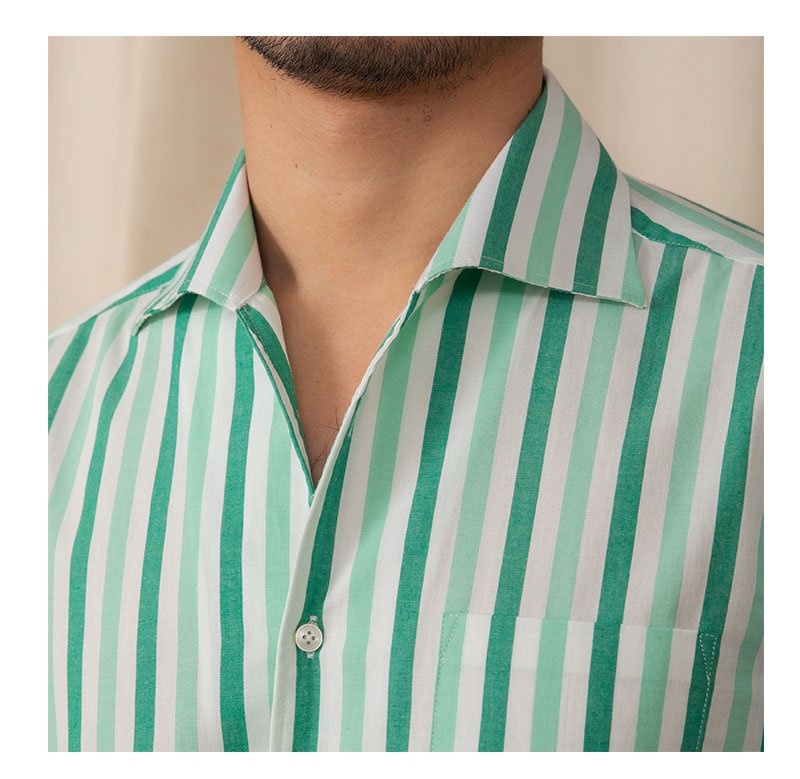 Men's Casual Shirt — Cotton Cuban-Collar Stripe — product view 6